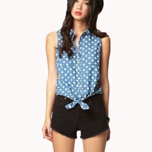 Forever 21 Chambray Polka Dot Sleeveless Top